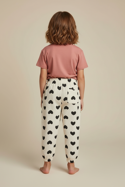 Pantalon Beige Coeur Noir Ample Confortable Enfant - Coton - vue 2