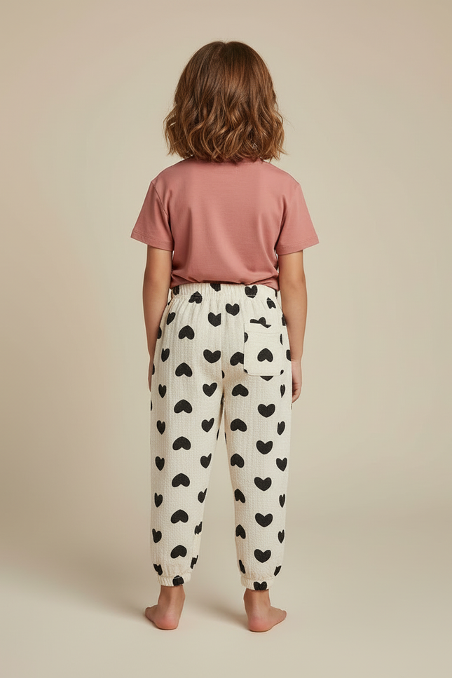 Pantalon Beige Coeur Noir Ample Confortable Enfant - Coton - vue 2