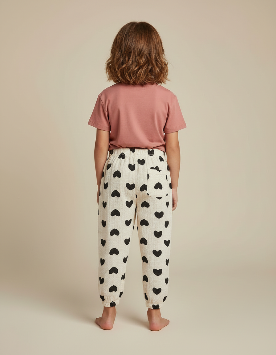 Pantalon Beige Coeur Noir Ample Confortable Enfant - Coton - vue 2