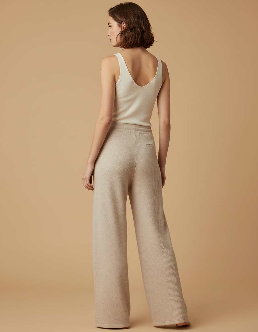 Pantalon Beige Côtelé Ample Décontracté Confortable Femme - Maille - vue 2