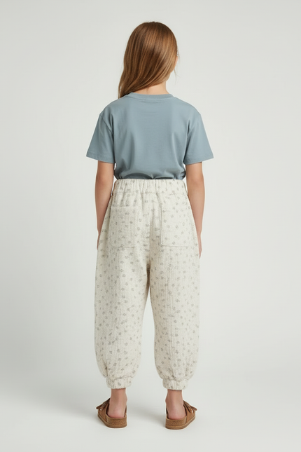 Pantalon Beige Ample Coton Imprimé Floral Enfant - vue 2