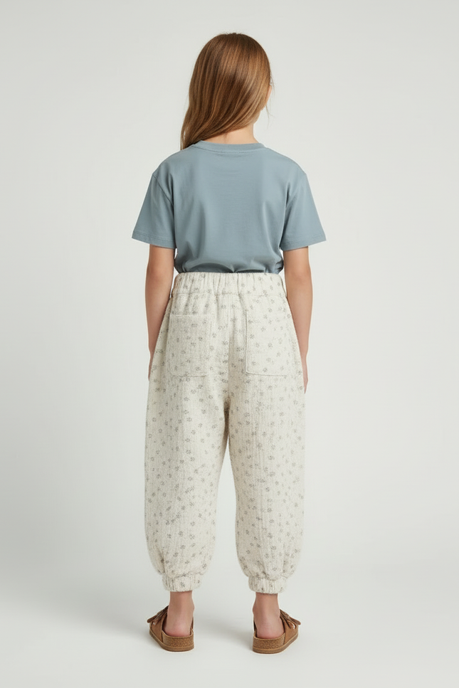 Pantalon Beige Ample Coton Imprimé Floral Enfant - vue 2