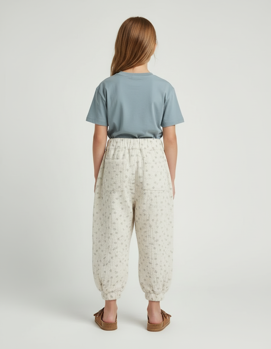 Pantalon Beige Ample Coton Imprimé Floral Enfant - vue 2