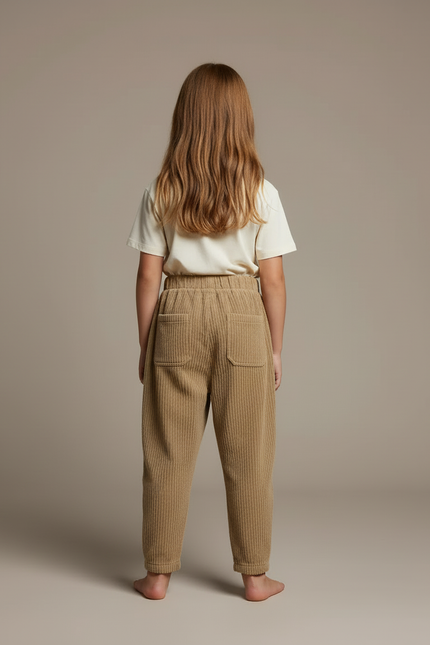 Pantalon Beige Côtelé Ample Taille Élastique Enfant - Cordé - vue 2