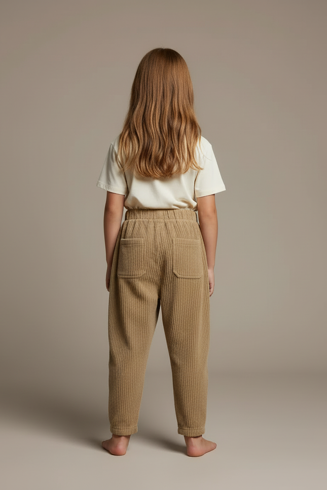 Pantalon Beige Côtelé Ample Taille Élastique Enfant - Cordé - vue 2