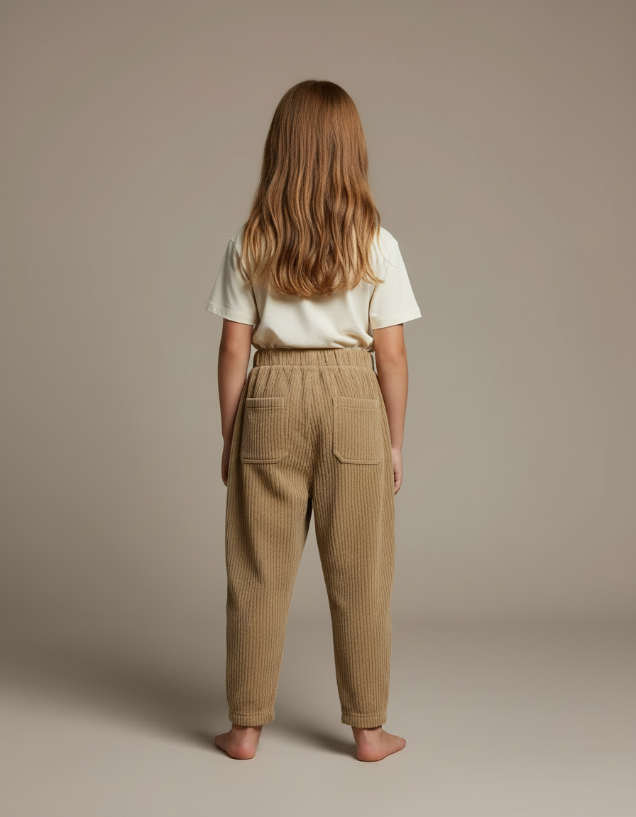 Pantalon Beige Côtelé Ample Taille Élastique Enfant - Cordé - vue 2