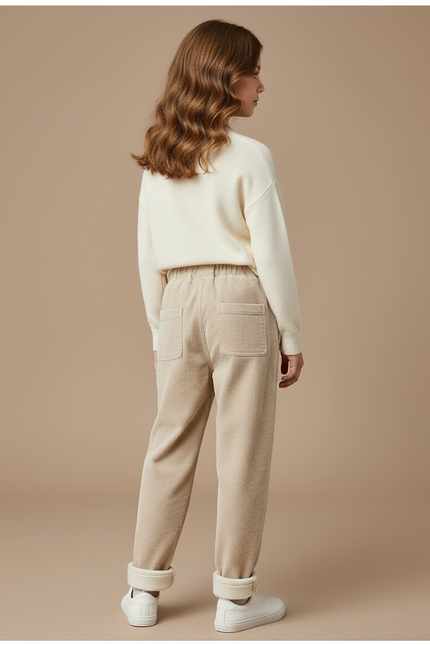 Pantalon Beige Côtelé Ample Doublé Chaud Enfant - Cordé - vue 2