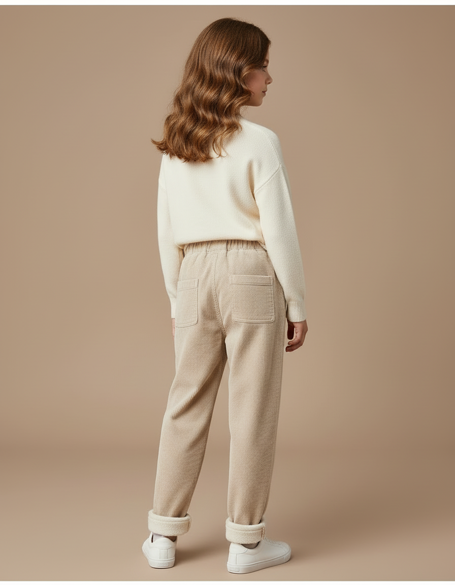 Pantalon Beige Côtelé Ample Doublé Chaud Enfant - Cordé - vue 2