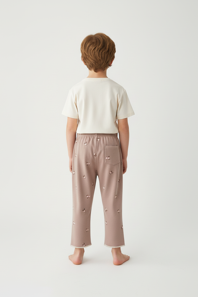Pantalon Beige Imprimé Cerise Coton Ample Confortable Enfant - Molleton - vue 2