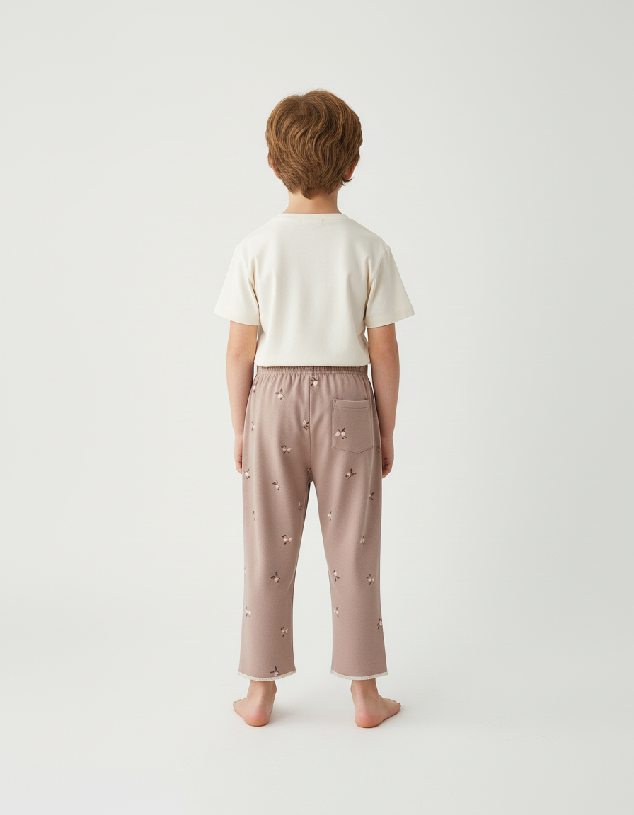 Pantalon Beige Imprimé Cerise Coton Ample Confortable Enfant - Molleton - vue 2