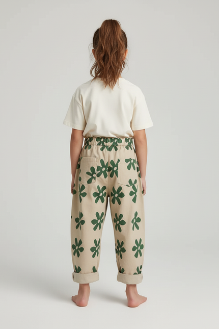 Pantalon Beige Imprimé Floral Coton Harem Enfant - vue 2