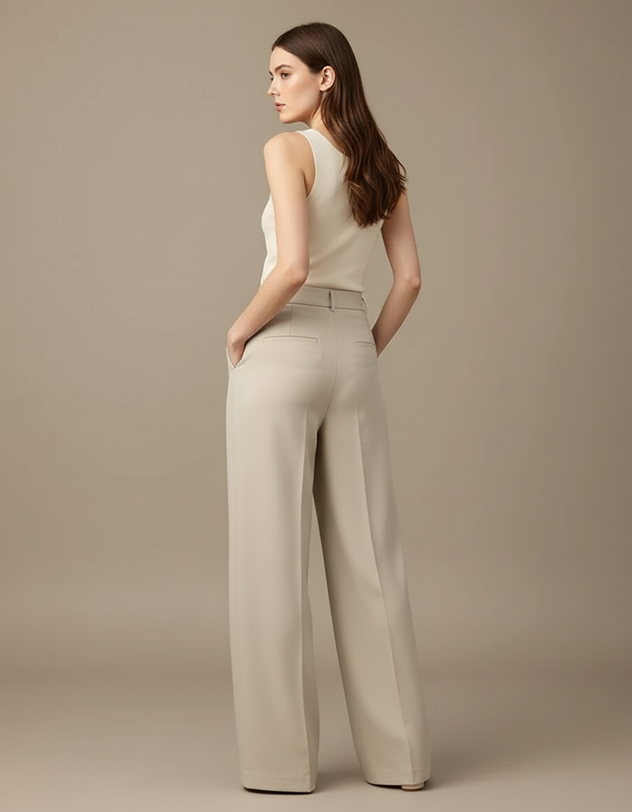 Pantalon Fluide Crêpe Femme Beige - Polyester - vue 2