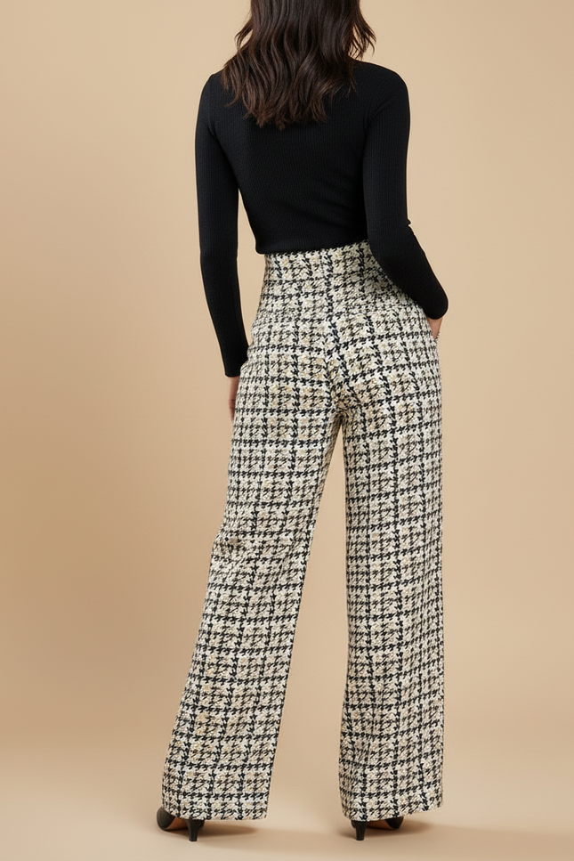 Pantalon Pied De Poule Beige - Tweed - vue 2