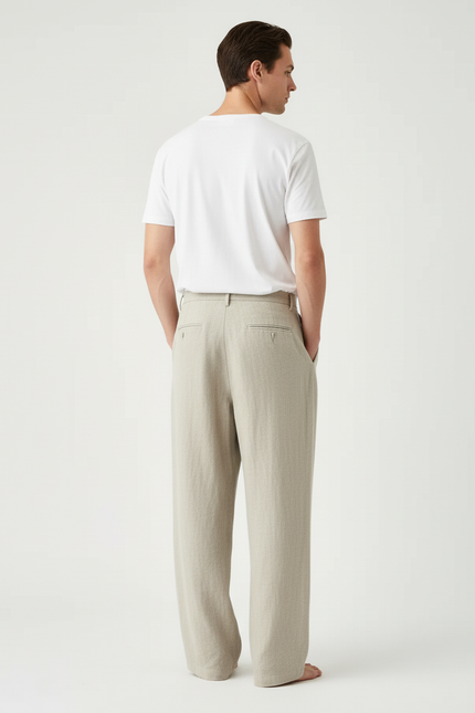 Pantalon Beige Ample Droit Lin Plissé Homme - vue 2