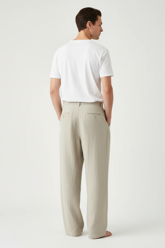Pantalon Beige Ample Droit Lin Plissé Homme - vue 2
