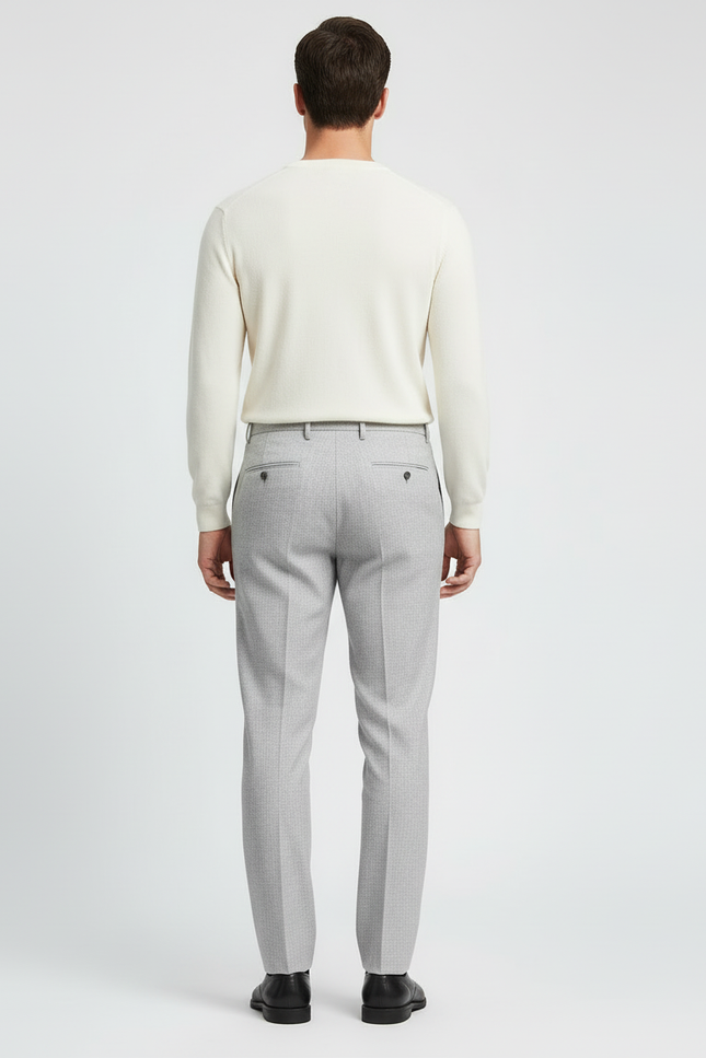 Pantalon Beige Homme Élégant Plissé Droit Décontracté - Gris Laine - vue 2