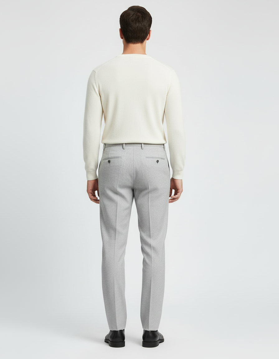 Pantalon Beige Homme Élégant Plissé Droit Décontracté - Gris Laine - vue 2