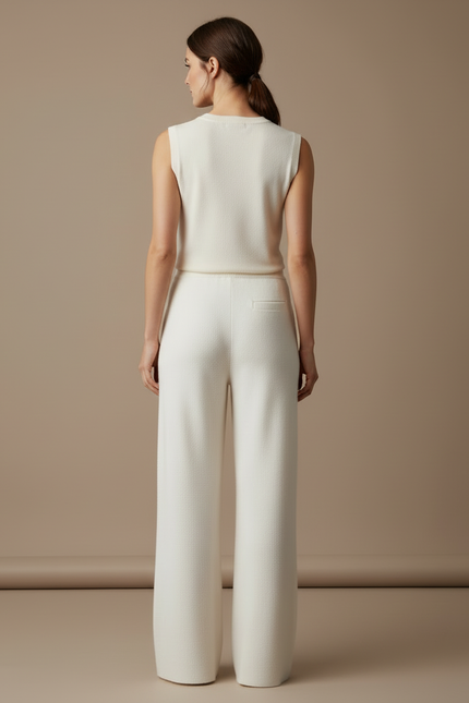 Pantalon Beige Ample Tricoté Cordon De Serrage Femme - Blanc Maille - vue 2