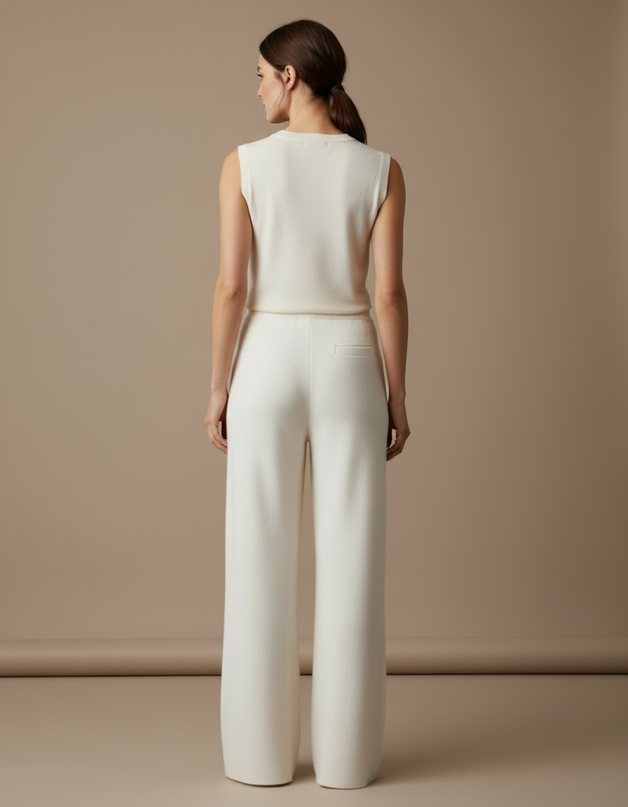 Pantalon Beige Ample Tricoté Cordon De Serrage Femme - Blanc Maille - vue 2