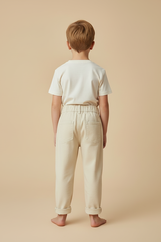 Pantalon Beige Coton Brodé Ourson Décontracté Enfant - vue 2