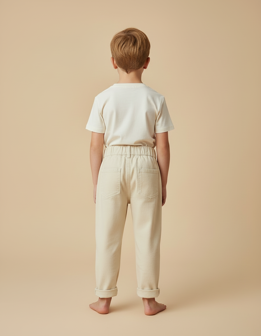 Pantalon Beige Coton Brodé Ourson Décontracté Enfant - vue 2