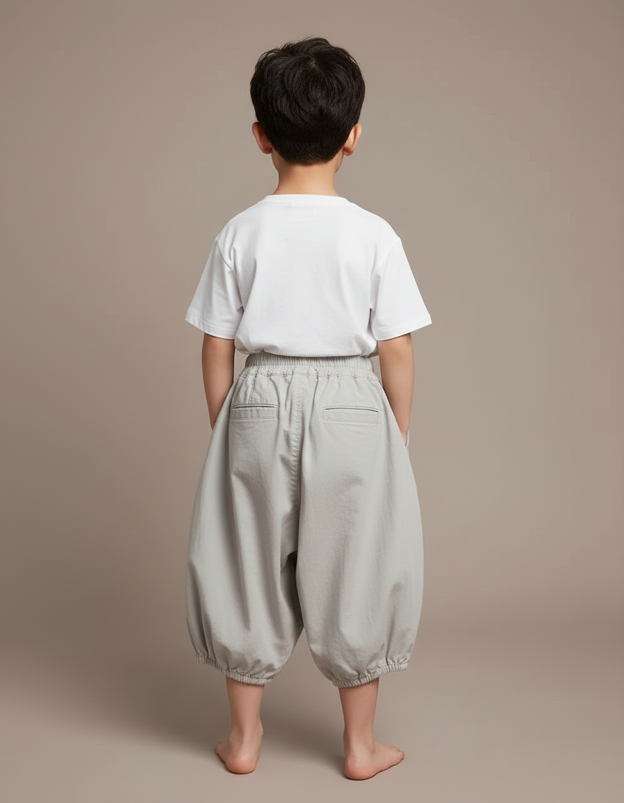 Pantalon Beige Coton Ample Sarouel Garçon - Gris - vue 2