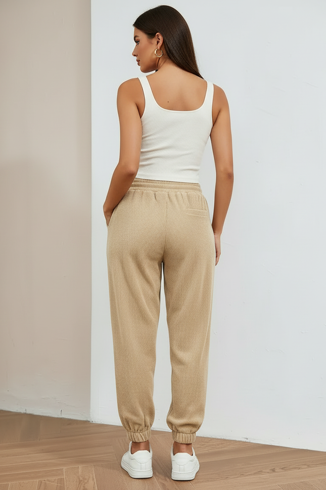 Pantalon Beige Côtelé Ample Cordon Femme - Cordé - vue 2