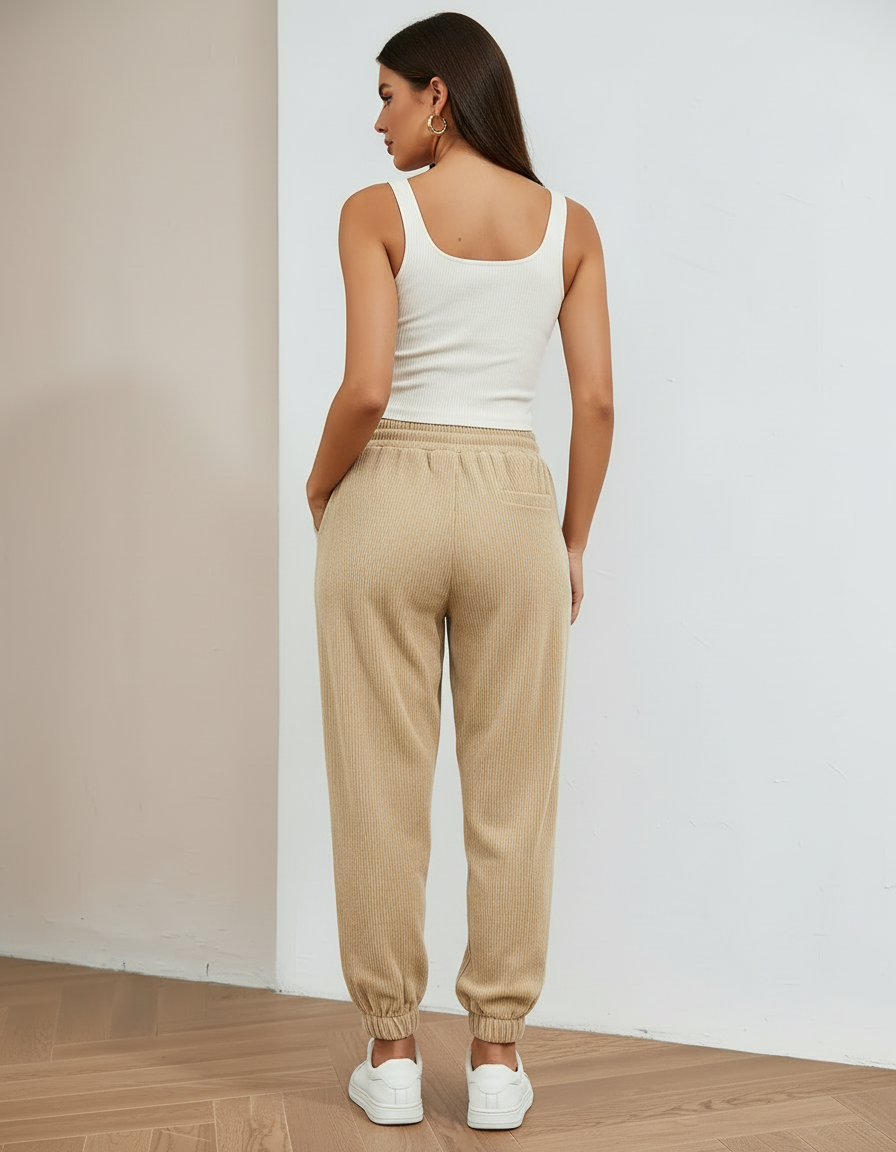 Pantalon Beige Côtelé Ample Cordon Femme - Cordé - vue 2