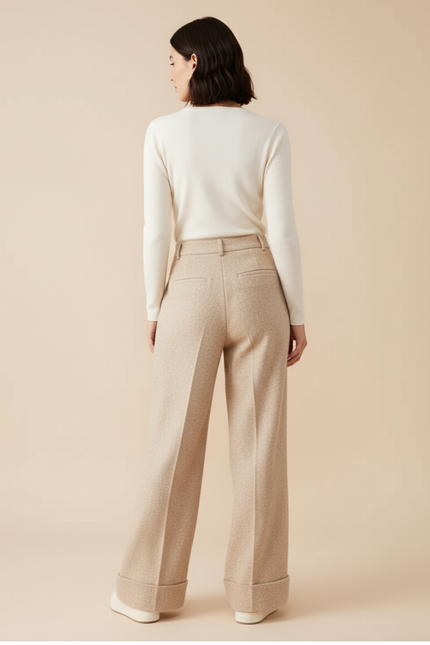 Pantalon Beige Côtelé Ample Doublé Polaire Femme - Cordé - vue 2