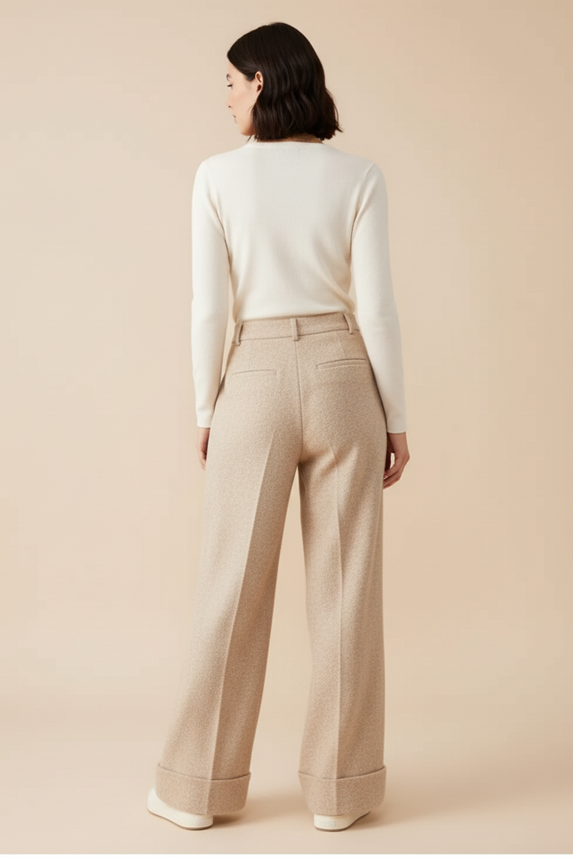 Pantalon Beige Côtelé Ample Doublé Polaire Femme - Cordé - vue 2