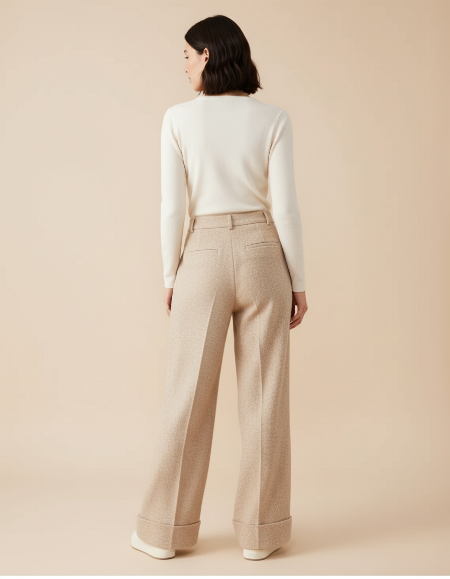 Pantalon Beige Côtelé Ample Doublé Polaire Femme - Cordé - vue 2