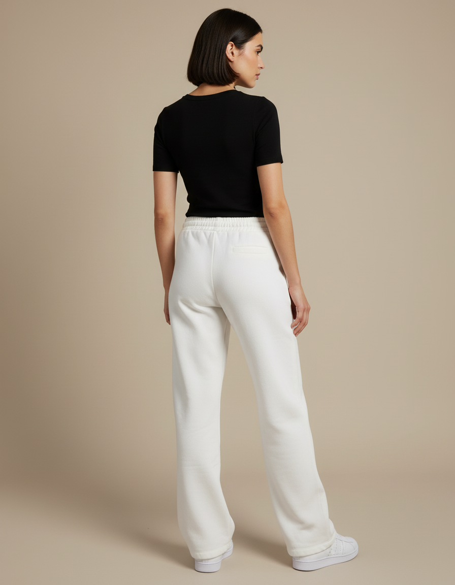 Pantalon Beige Coton Ample Décontracté Fluide Femme - Blanc Molleton - vue 2