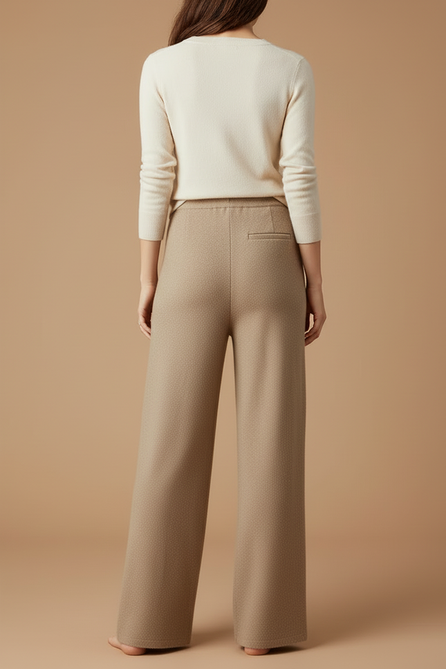 Pantalon Beige Tricoté Ample Taille Haute Décontracté - Maille - vue 2