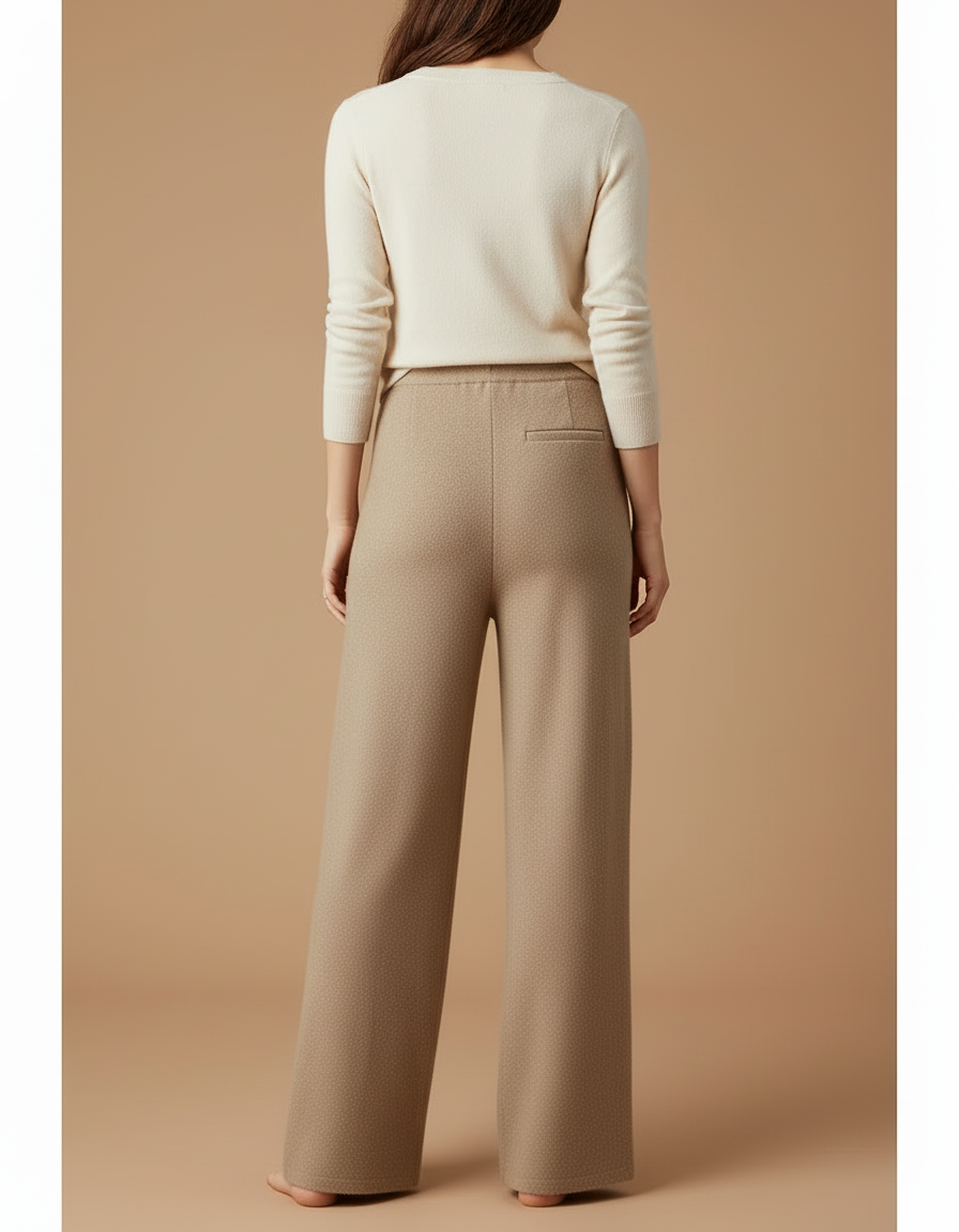 Pantalon Beige Tricoté Ample Taille Haute Décontracté - Maille - vue 2
