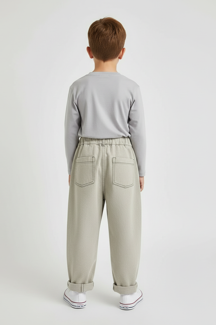 Pantalon Beige Ample Surpiqûres Décontracté Enfant Garçon - Toile - vue 2