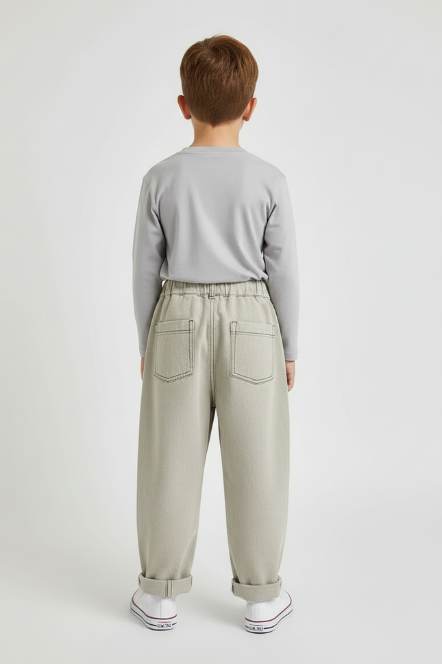 Pantalon Beige Ample Surpiqûres Décontracté Enfant Garçon - Toile - vue 2