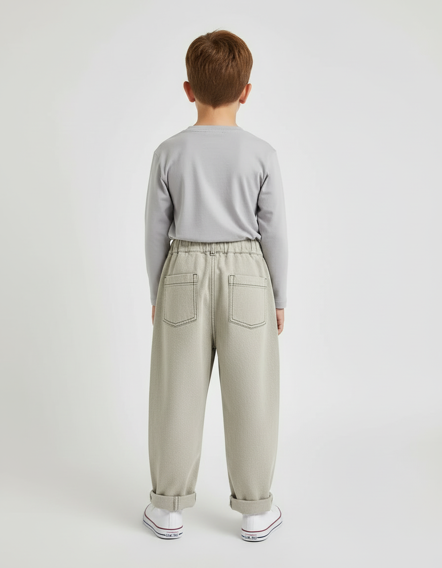 Pantalon Beige Ample Surpiqûres Décontracté Enfant Garçon - Toile - vue 2
