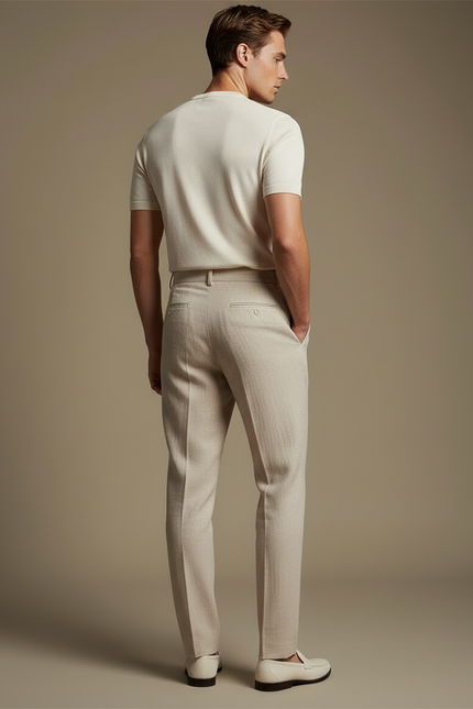 Pantalon Beige Droit Plissé Élégant Homme Décontracté - Lin - vue 2