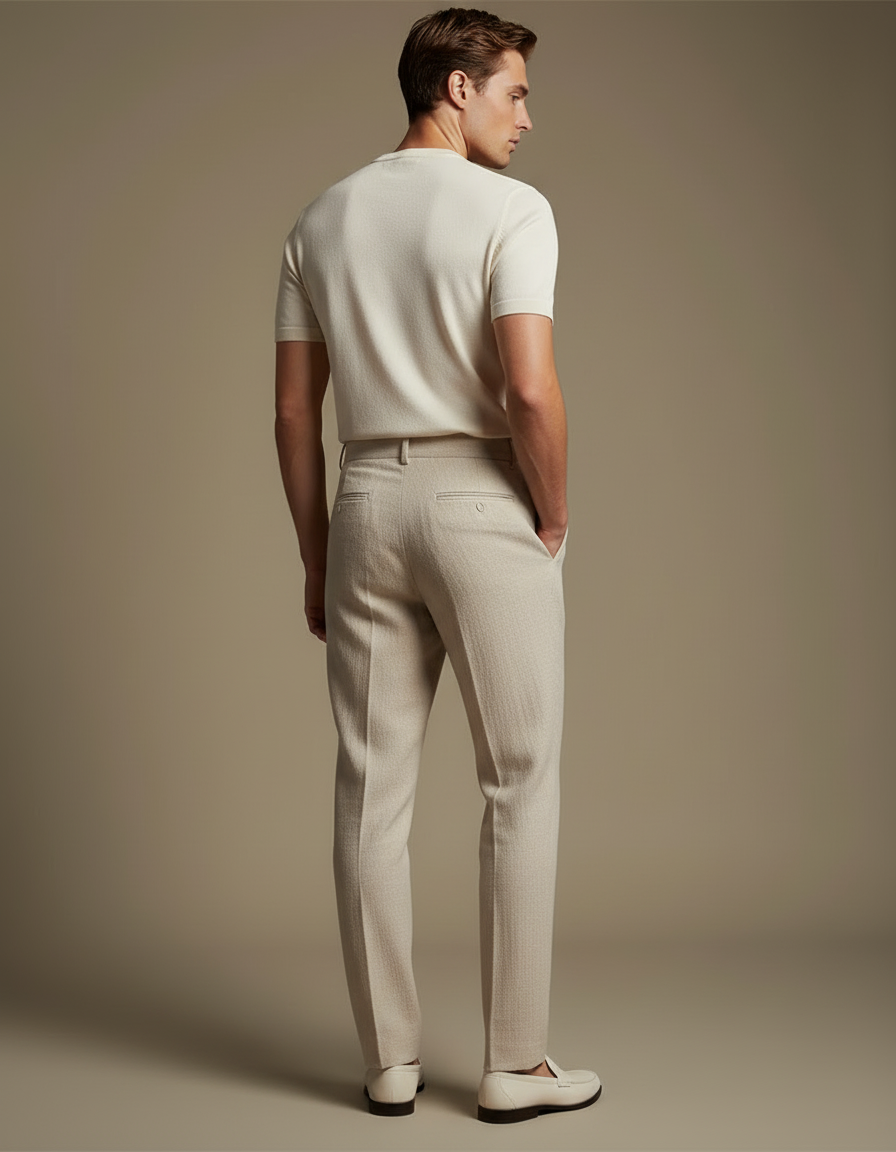 Pantalon Beige Droit Plissé Élégant Homme Décontracté - Lin - vue 2