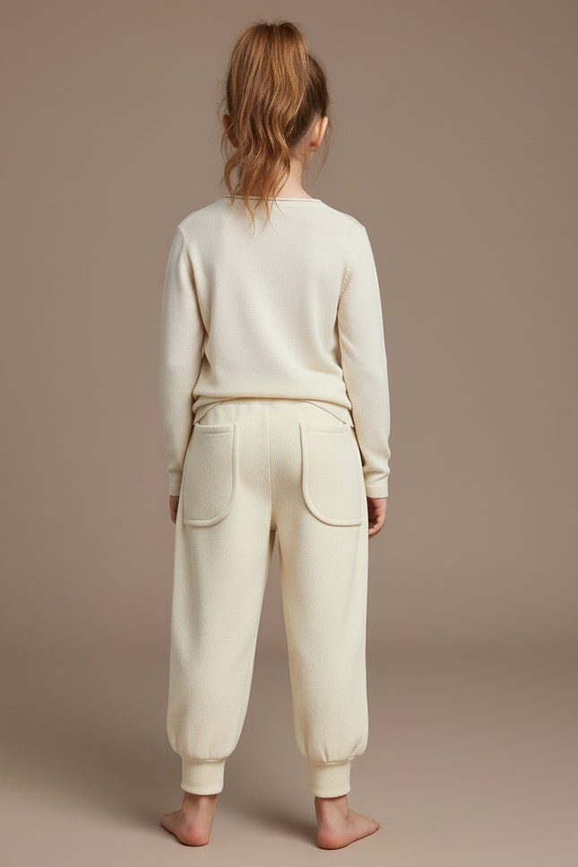 Pantalon Beige Côtelé Ample Décontracté Enfant Doux - Maille - vue 2