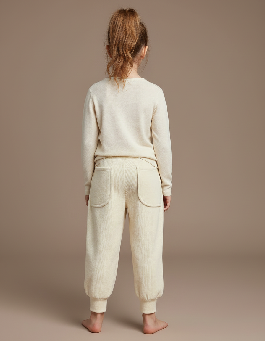 Pantalon Beige Côtelé Ample Décontracté Enfant Doux - Maille - vue 2