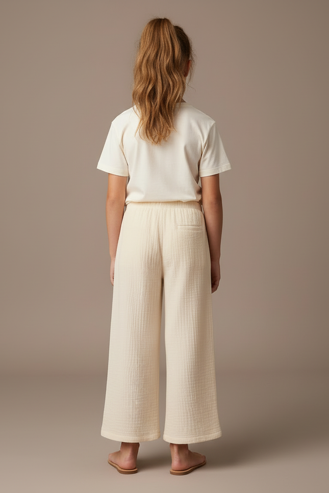 Pantalon Beige Gaze Coton Ample Confortable Fille - vue 2