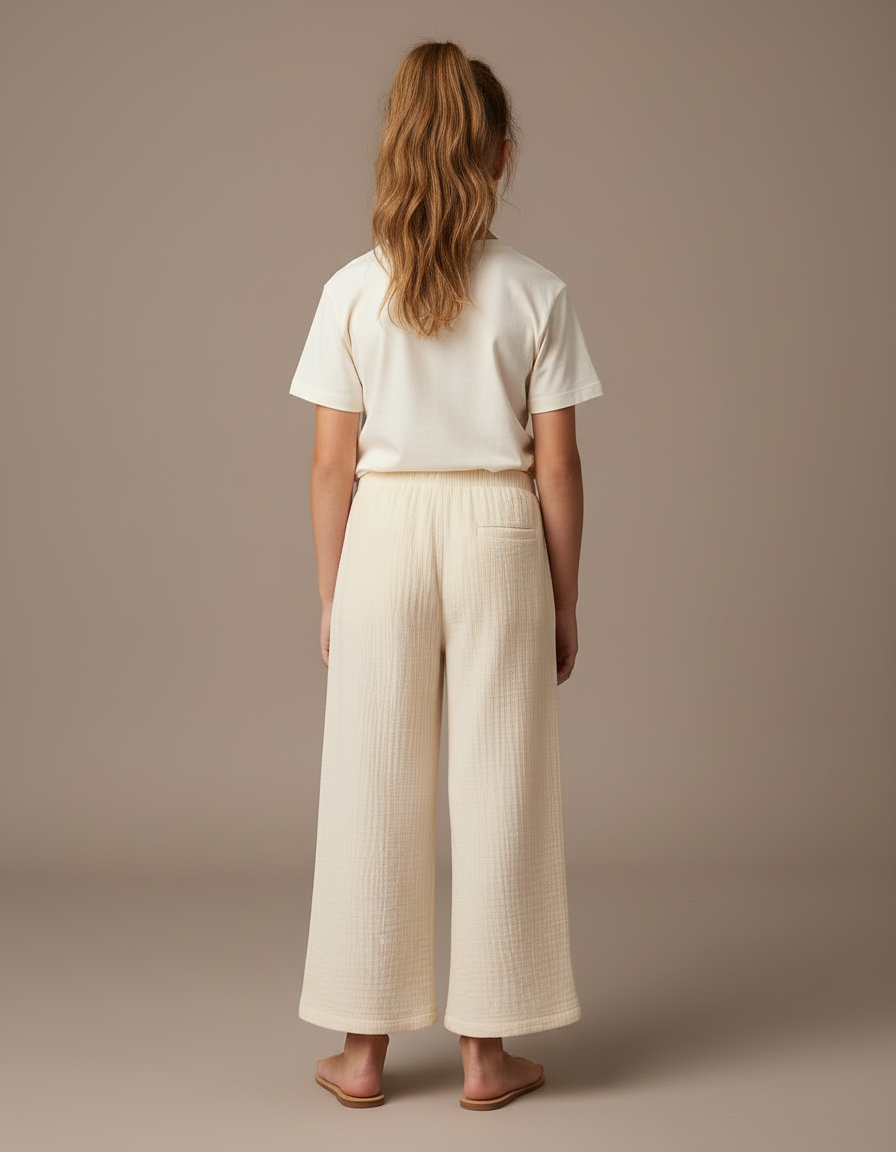Pantalon Beige Gaze Coton Ample Confortable Fille - vue 2