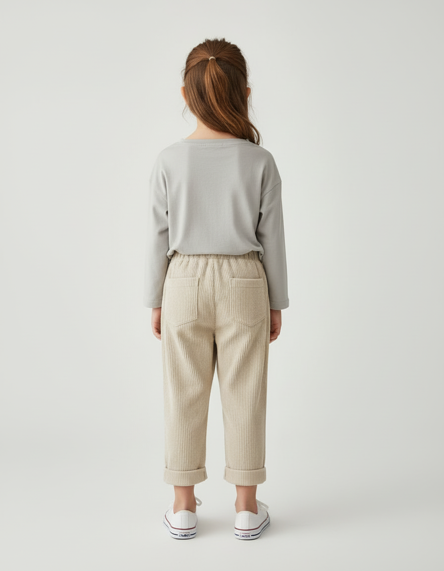 Pantalon Beige Côtelé Ample Élastique Enfant Confortable - Cordé - vue 2
