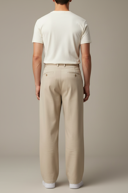 Pantalon Beige Coton Ample Droit Homme - vue 2