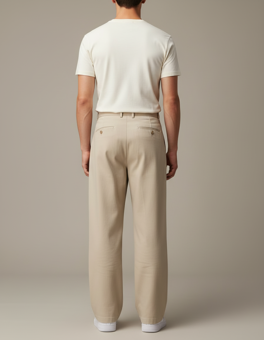 Pantalon Beige Coton Ample Droit Homme - vue 2