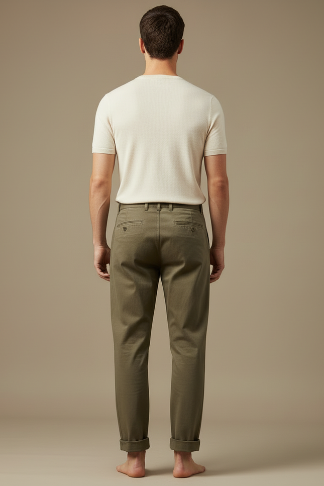 Pantalon Beige Coton Plissé Droit Homme Décontracté - Kaki - vue 2