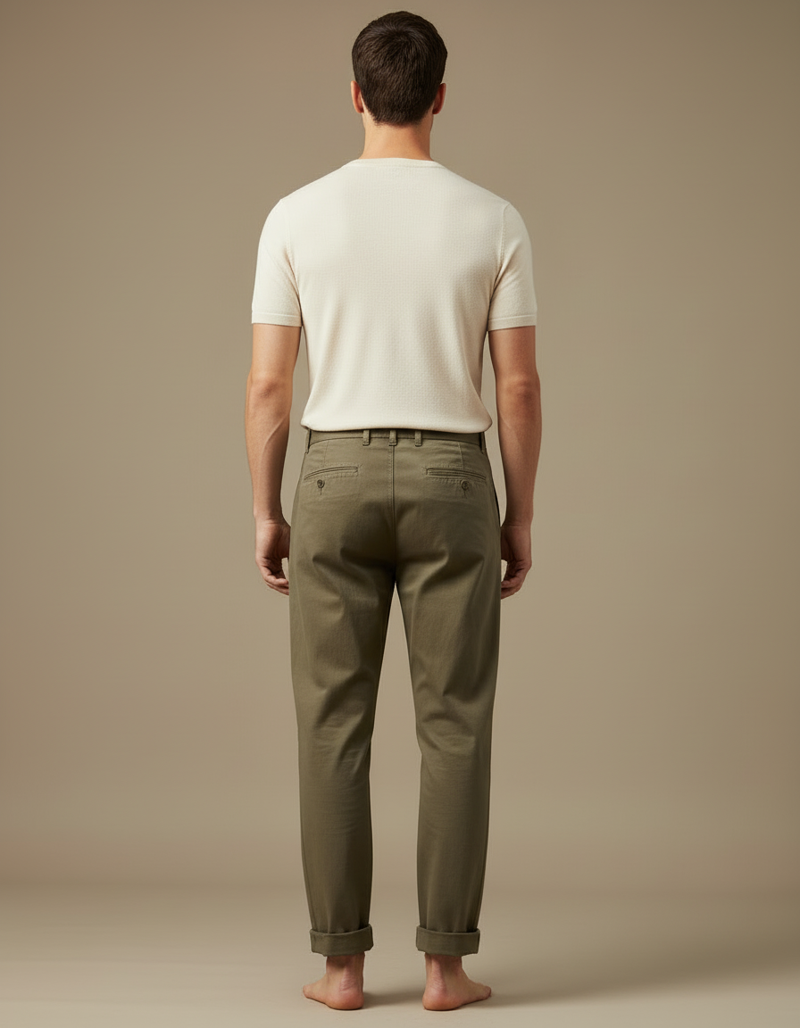 Pantalon Beige Coton Plissé Droit Homme Décontracté - Kaki - vue 2