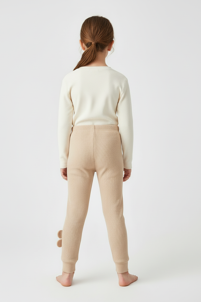 Pantalon Beige Côtelé Élastique Motif Ours Fille - Cordé - vue 2
