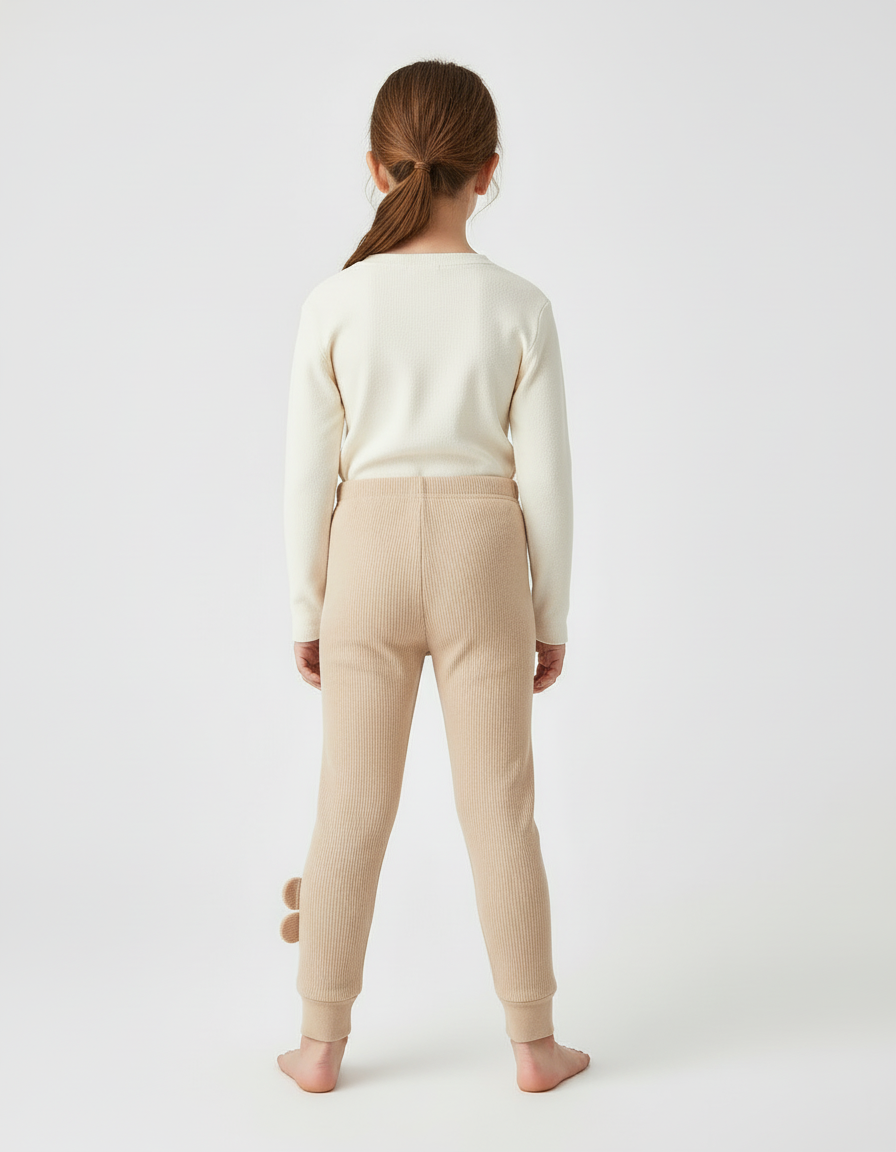 Pantalon Beige Côtelé Élastique Motif Ours Fille - Cordé - vue 2